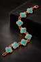 Apple Green Copper-Plated Women's Chain Bracelet with Clover Motif and Stones - 4