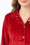 Women's Red Shirt Collar, Button-Front Velvet Pajama Set - 5