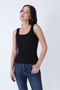 Basic Women's Cotton Tank Top with Corded Fabric Hem and Thick Straps - Black 3-Pack - 3