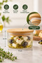 6-Piece Borosilicate Striped Glass Breakfast Set with Bamboo Lids and Silicone Seals—Airtight Glass Storage Containers, 9x6 cm—Olive, Cheese, Jam, Honey, and Sauce Jars—Breakfast Serving and Organization Jar Set - 2