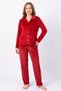 Women's Red Shirt Collar, Button-Front Velvet Pajama Set