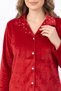 Women's Red Shirt Collar, Button-Front Velvet Pajama Set - 2