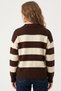 Women's Brown Cream Striped Polo Collar Sweater - 3