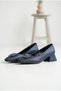 Women's Blunt Toe Stone Buckle Short Thick Heeled Shoes Classic Office Shoes - 2