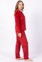 Women's Red Shirt Collar, Button-Front Velvet Pajama Set - 3