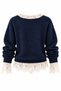 Navy Blue Sweater with Ruched Lace Detail - 261156 - 2