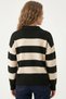 Women's Black Cream Striped Polo Collar Sweater - 3