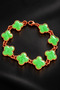 Apple Green Copper-Plated Women's Chain Bracelet with Clover Motif and Stones
