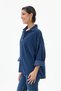 Navy Blue Italian 100% Cotton Velvet Oversized Velvet Blouse with Button Accents, Sizes 40–44 - 2