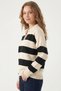 Woman's Black Polo Collar Striped Sweatshirt - 2