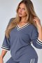 Modal Fabric V-Neck Sweatsuit Set with Striped Detail - 4