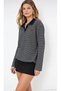Heart-Printed Striped Polo Collar Sweatshirt - 2