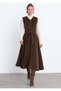 Bitter Brown Corduroy A-Line Midi-Length Front Buttoned Viola Dress