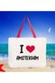 I Love Amsterdam Red-Handled Canvas Beach Bag 48x40m, Printed Shoulder Bag, Shopping