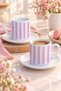 Set of 2 White Porcelain Turkish Coffee Cups with a Modern Minimal Striped Pattern (2-piece set)