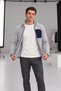 Men's Gray Fleece-Lined Jacket with 3 Pockets and Full-Length Zipper