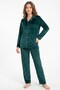Women's Emerald Green Shirt Collar, Button-Front Velvet Pajama Set