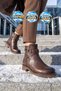 Coffee-Colored Leather Zipper-Closure Wrist-Strap Stylish and Comfortable Women's Zip-Up Boots 354250 - 3