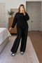 Long-Sleeved Plus-Size Sweatsuit Set with Modal Fabric and Ribbed Sleeve Detail - 2