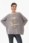 Women's Taupe Color Mink-Print Italian-Style Soft-Textured Oversized Knit Sweater, Sizes 40–46