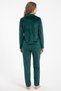 Women's Emerald Green Shirt Collar, Button-Front Velvet Pajama Set - 4