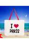 I Love Paris Red Canvas Beach Bag with Handles, 48x40m, Printed Shoulder Bag, Shopping