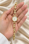 Puffy Women's Wristwatch: Gold-Detailed Bracelet Style with White Dial—Elegant and Stylish Women's Watch - 6