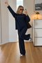 Long-Sleeved Casual Sweatsuit Set with Modal Fabric and Ribbed Sleeve Detail - 2