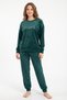 Women's Emerald Green Crew Neck Pajama Set with Embroidered Details