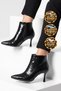 Black Crocodile-Print Pointed-Toe Zip-Up Boots for Women with Stiletto Heels 448237