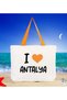 I Love Antalya Orange Canvas Beach Bag with Handles, 48x40m, Printed Shoulder Bag, Shopping
