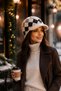 Women's Beanie with Diamond Pattern and Front Flap - Winter Beanie with Brim - 4