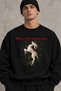 Men's Oversized Black Printed Sweatshirt, 3-Ply Brushed Inside, Thick Fabric, Crew Neck, Streetwear - 2