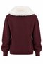 Burgundy-Collared Fur-Trimmed Cardigan - 2y261002 - 2