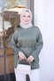 تونيك بياقة أمامية وأكمام مزدوجة باللون الكاكي - 4
