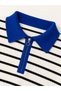 Women's Striped Polo Collar Short-Sleeved Knit Sweater with a Half-Zip Closure - 4