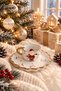 New Year's Gift Featuring a Santa Claus Figurine: Gold-Detailed, Pearl-Embellished Turkish Coffee Cup and Serving Plate - 7