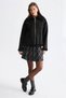 Black Plush Collar and Cuff Jacket with Zip Detail and Hem Details - 4