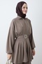 Pleated, Belted Taupe Color Two-Piece Set - 2