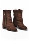 Women's Brown Suede Bohemian-Style Boots with Tassels and Beaded Details 659404 - 4