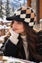 Women's Beanie with Diamond Pattern and Front Flap - Winter Beanie with Brim - 5