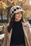 Women's Beanie with Diamond Pattern and Front Flap - Winter Beanie with Brim - 7