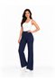 Navy Blue Women's Palazzo Pants with High Piped Cuffs and Pockets - 3