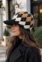 Women's Beanie with Diamond Pattern and Front Flap - Winter Beanie with Brim - 4