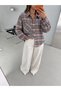 Women's Oversized Plaid Shirt with One Pocket, Button-Down, Long-Sleeved Casual Shirt