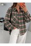 Women's Oversized Plaid Shirt with One Pocket, Button-Down, Long-Sleeved Casual Shirt