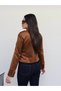 Suede Jacket with Decorative Buttons and a Stand-Up Collar - 5