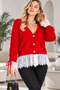 WOMEN'S SOFT-STOCCING YARN KNITTED CARDIGAN WITH LACE DETAILS AND A V-NECK WITH A COLLAR DETAIL - 3