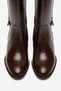Women's Coffee-Colored Shiny Belt Buckle and Zip Detail on Round Toe Boots - 3