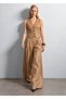 Brown Leather Suit with High-Leg, Wide-Leg Pants and a Vest - 7